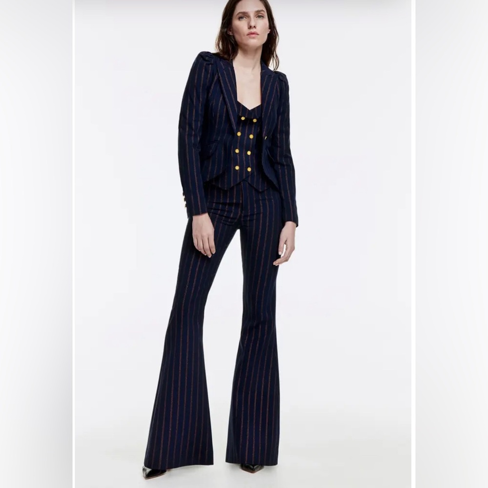 SMYTHE Metallic Stripe Bootcut Pants NWT SIZE 6 NAVY COPPER PINSTRIPE